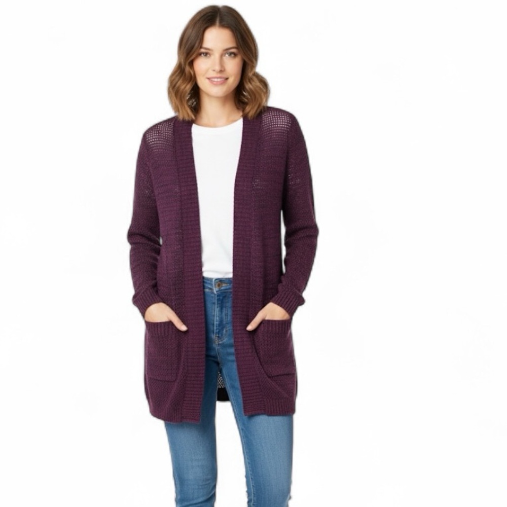 73. AB Studio. Size M. Deep Purple Open-Front Cardigan